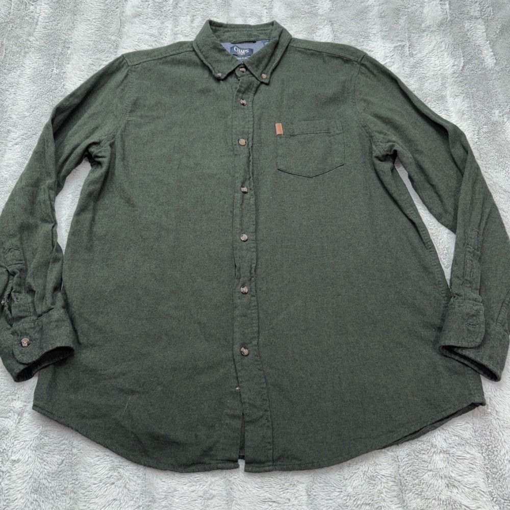 Chaps Mens Size Large Green Flannel Long Sleeve Button Up Shirt